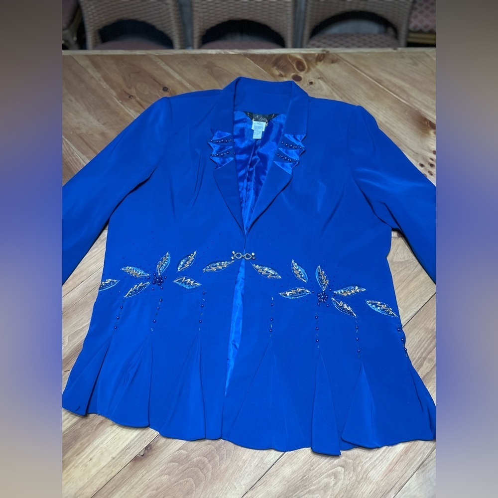 Elite Champagne Royal Blue Church Blazer with beaded Leaf Embroidery Size 26